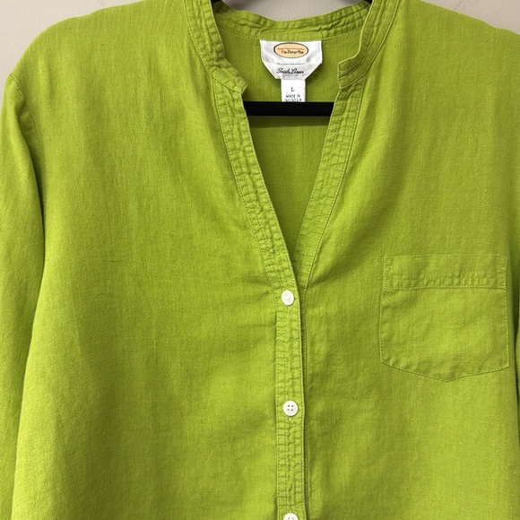 Vintage Talbots Linen Mandarin Collar Button Down Blouse Shirt | Green Leaf | L - Picture 3 of 10